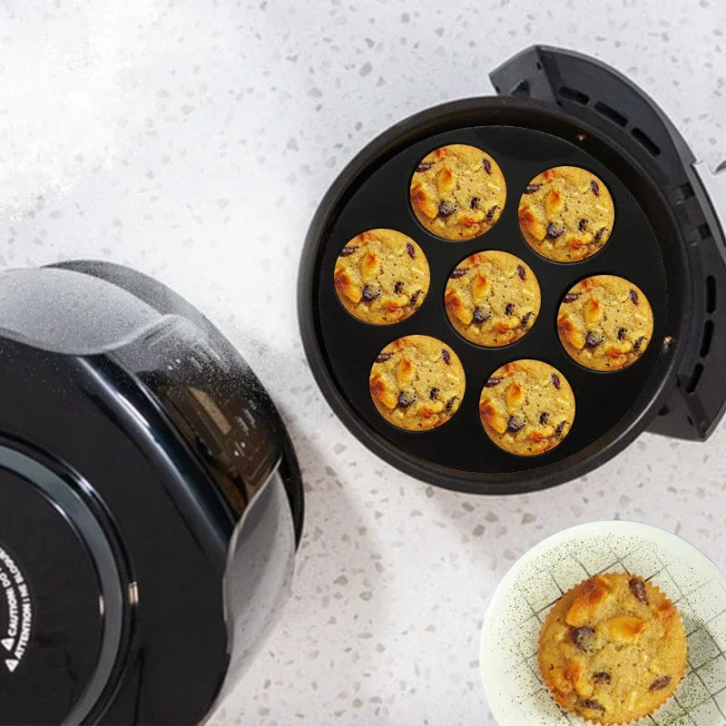 Air Fryer Accessories 7 with Cake Cup Mold Silicone 7 Even Round Muffin Cup Mold Microwave Oven Baking Mold Baking Bakeware Mat