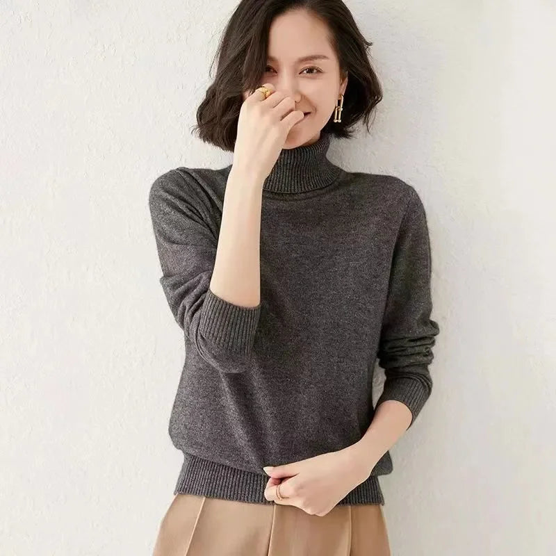 Women Sweater 2023 Autumn Winter Cashmere Turtleneck Warm Knitwear Casual Solid Bottoming Shirt Fashion Knit Pullovers Sweater