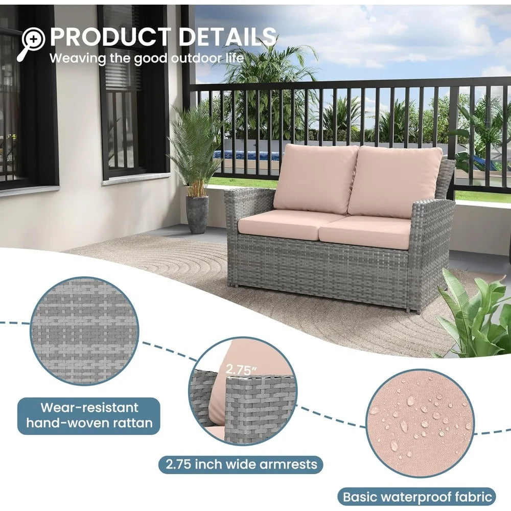 4 Pieces Outdoor Patio Furniture Set,Wicker Sectional Sofa Outdoor Patios Set Rattan Patios Furniture, Patio Conversation Sets