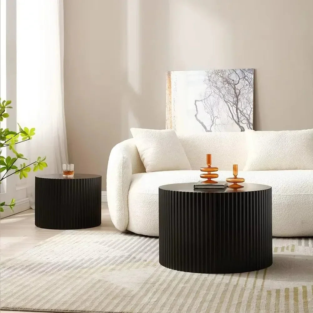 Round Coffee Table Sets, Nesting Coffee Tables for Living Room, Modern Wooden Side Tables Accent End Table for Home, Café Tables