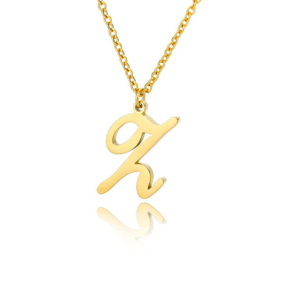 Gold Color Alphabet Letter Pendants Necklace For Women Stainless Steel Initial Letter Jewelry Initial Chain Choker Collares Femm