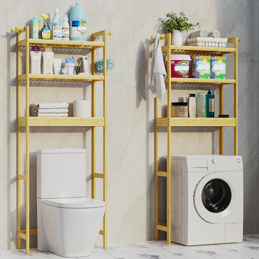 Bamboo Over Toilet Shelf Rack Bathroom Laundry Organizer Storage Shelf Rack