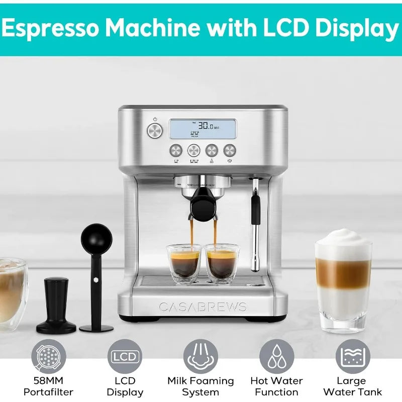 Espresso Machine with LCD Display, Barista Cappuccino Maker with Milk Frother Steam Wand, Adjustable Extraction Temperature