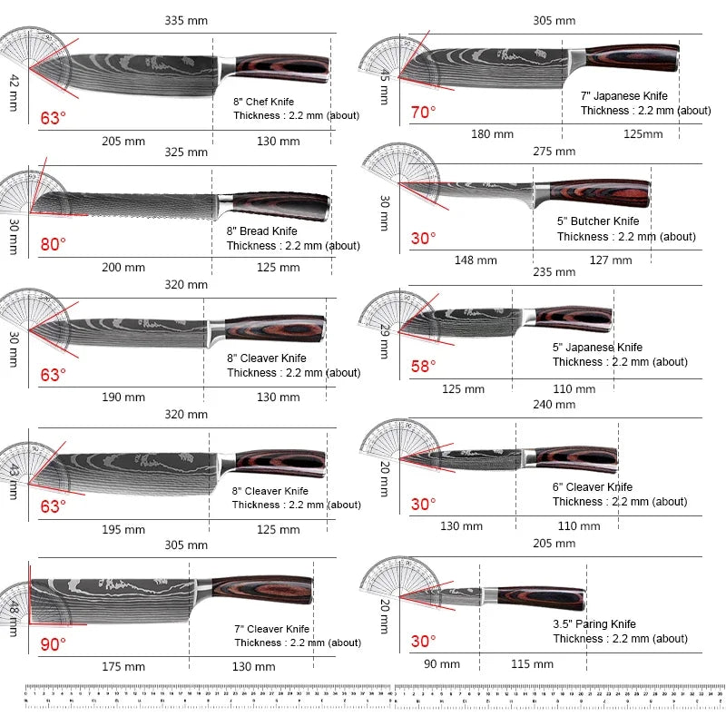 Sharp Japanese Kitchen Knife Set, Chef Knives, Laser Damascus Pattern, Sharp Cleaver, Slicing Utility Knife, Dropshipping