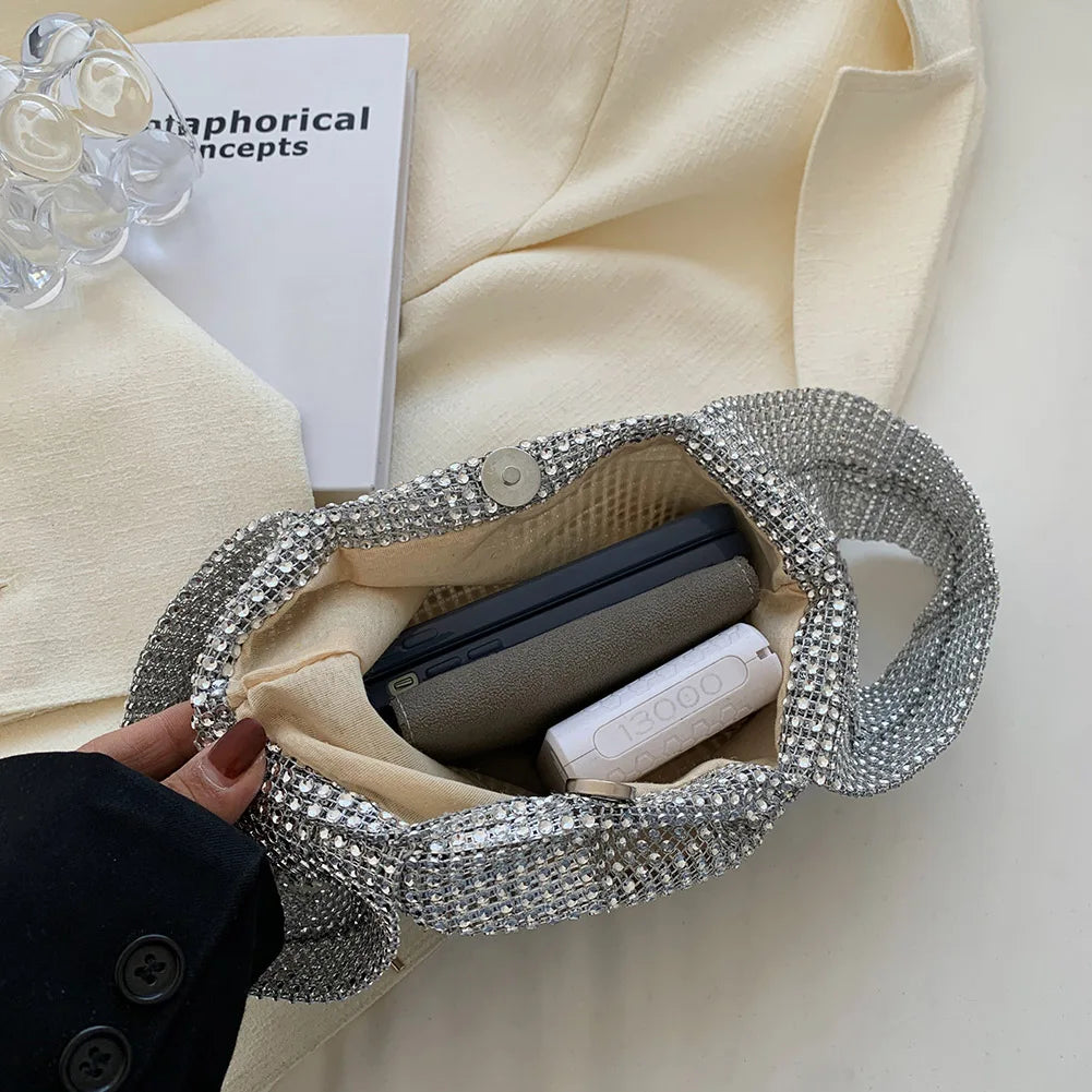 Women Fashion Sequin Bag Solid Color Rhinestone Shinny Clutch Bag Versatile Sparkly Evening Bags Female Evening Party Handbag
