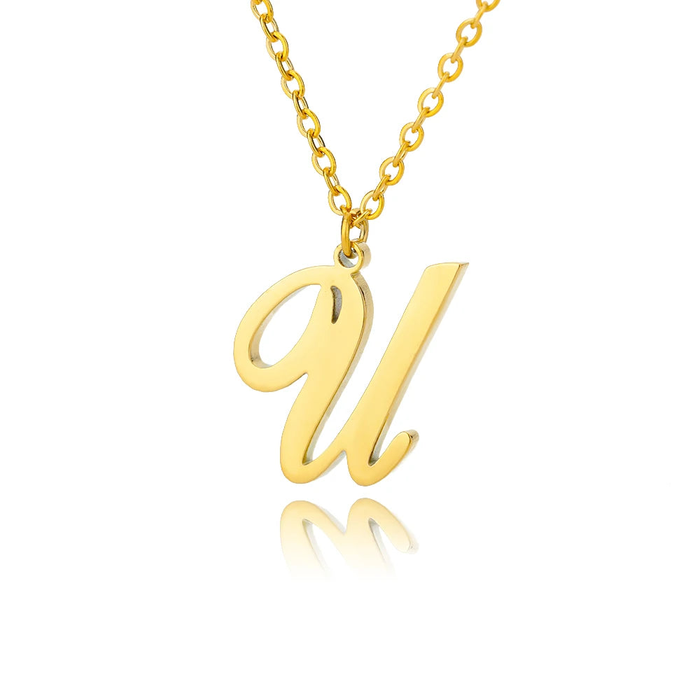 Gold Color Alphabet Letter Pendants Necklace For Women Stainless Steel Initial Letter Jewelry Initial Chain Choker Collares Femm
