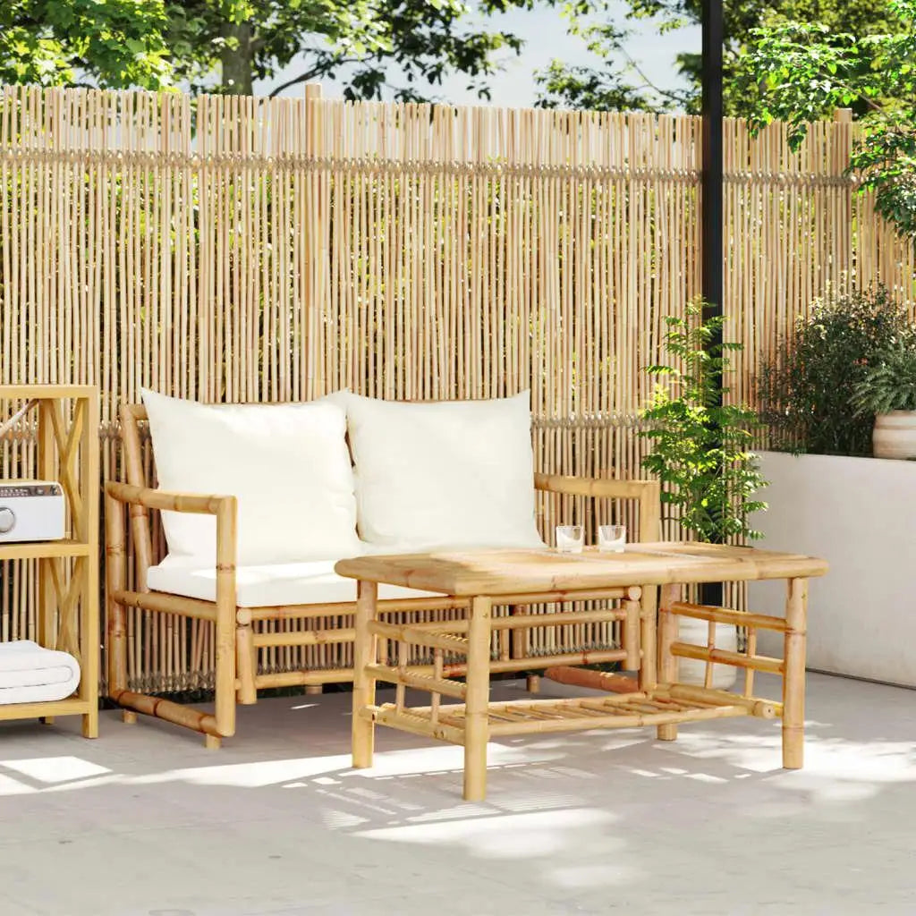 Stylish 2-Piece Bamboo Patio Sofa Set with Cushions - Outdoor Furniture