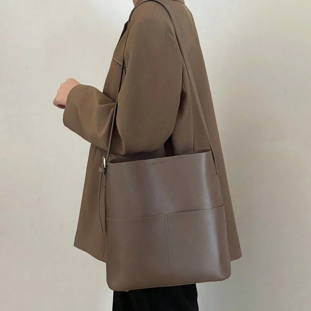 Women's Casual Soft Skin Tote Large-capacity Bucket Bag Advanced Sense Niche Ladies Versatile Commuter Designer Shoulder Bag