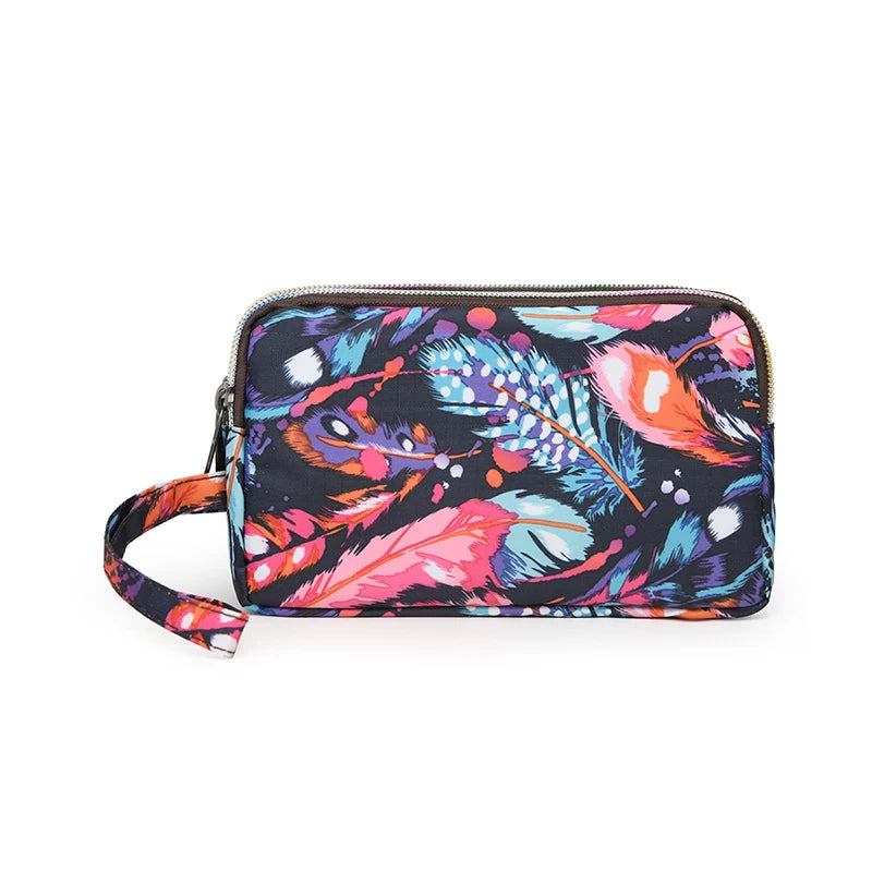 Fashion Printing Ladies Clutch Wallet Large Capacity Triple Zipper Hand Carry Coin Purse Shopping Handheld Cell Phone Bag