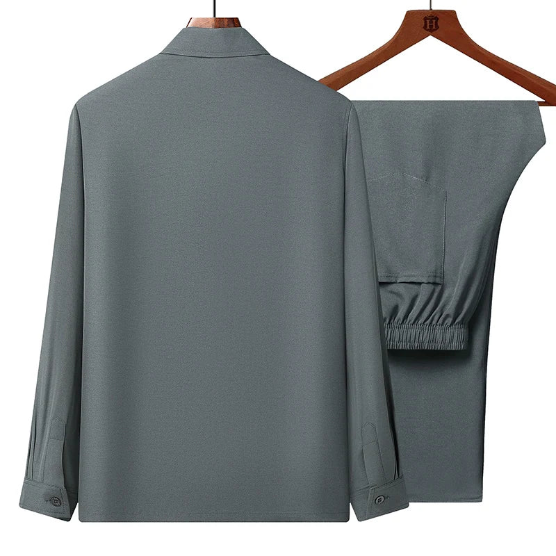 Men Sets Casual Tang Clothing Long Sleeve Shirts Pants two piece Hanfu Kung Tang Suit Chinese Men's National Clothing Suit