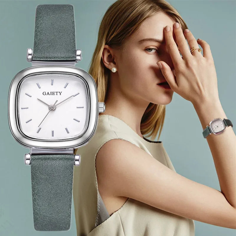 Elegant Square Watches For Woman New Casual Minimalist Green PU Bracelet Ladies Luxe Quartz Wristwatches Clock Montres Femmes