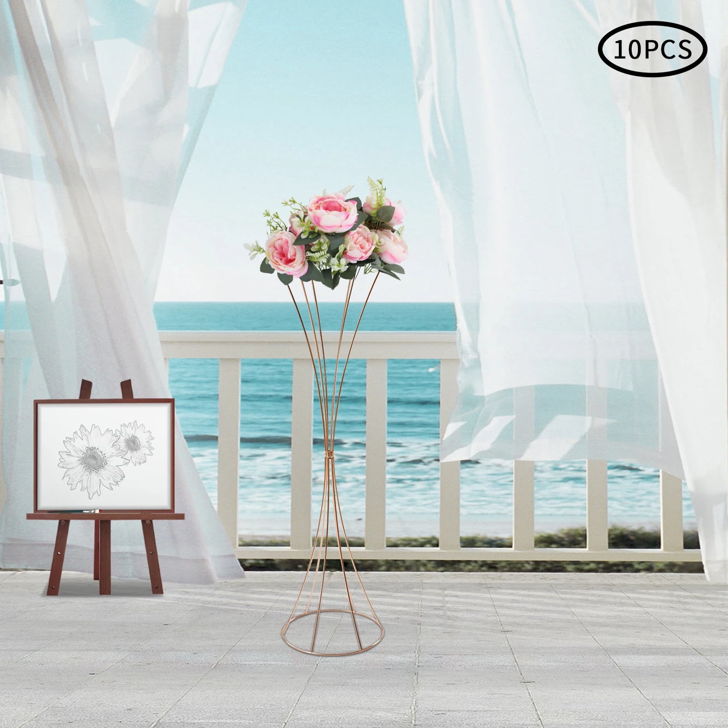 10 Pcs Gold Centerpieces for Table Wedding, 31.5in Tall Metal Trumpet Vase, Road Lead for Wedding Party Dinner Centerpiece