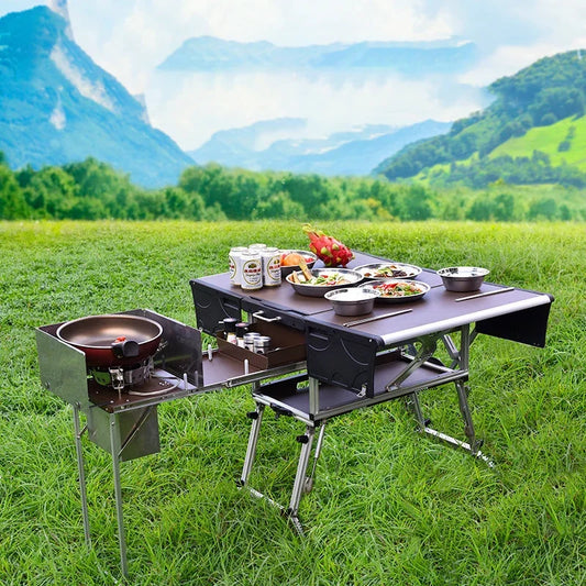 Camping Fully Equipped Picnic Table Outdoor Folding Compact Food Portable  Kitchen