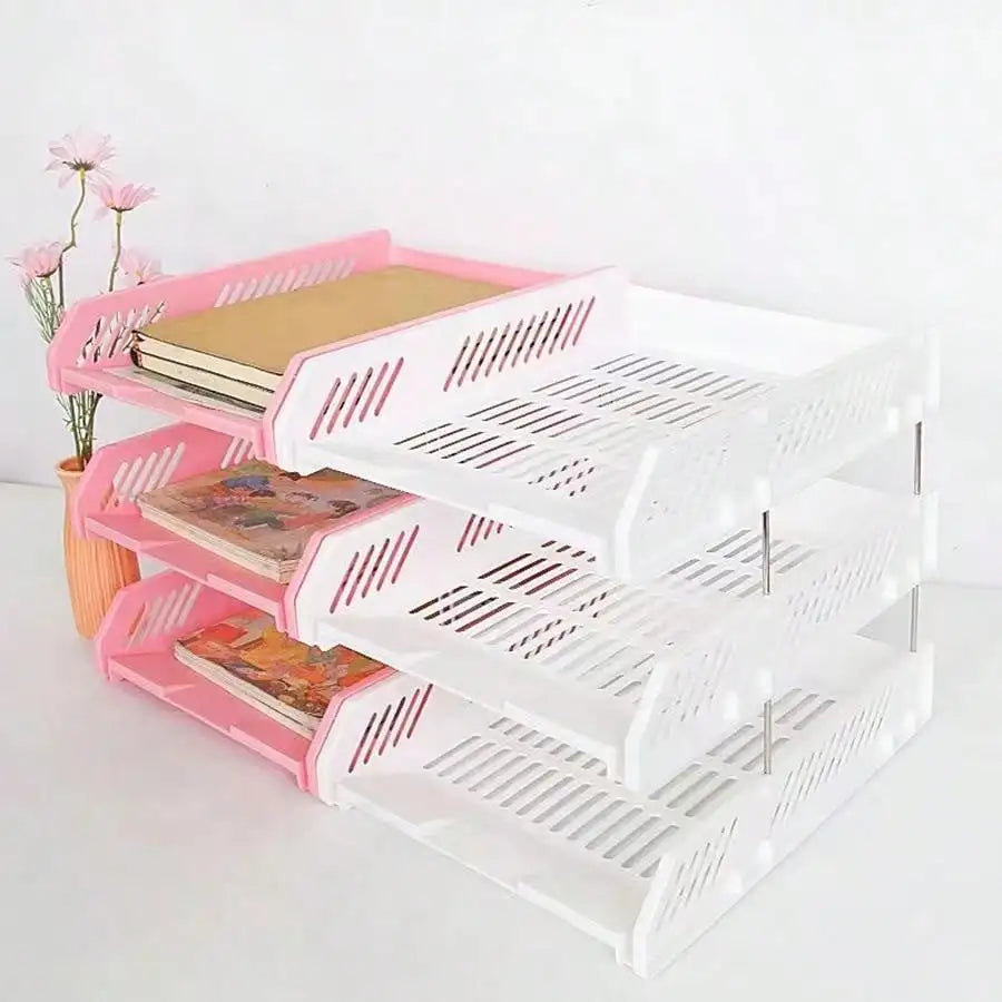 Three layer file rack storage artifact file disk folder office desktop bookshelf archive data rack storage rack office supplies