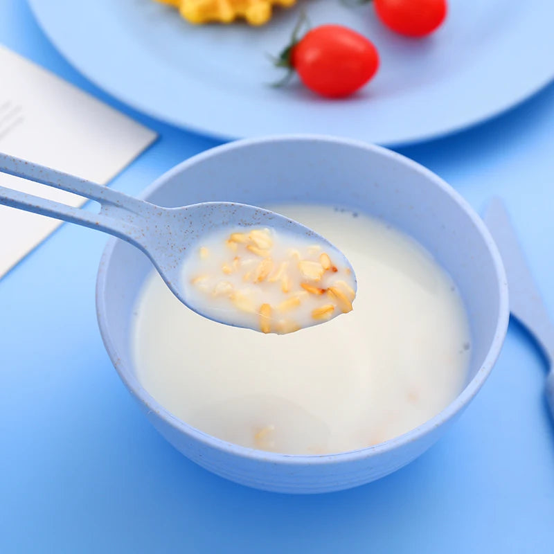 Wheat Straw Tableware Set Eco Friendly 3In1 Cutlery Picnic Tableware Office School Portable Small Dinnerware Camping Cutlery Set