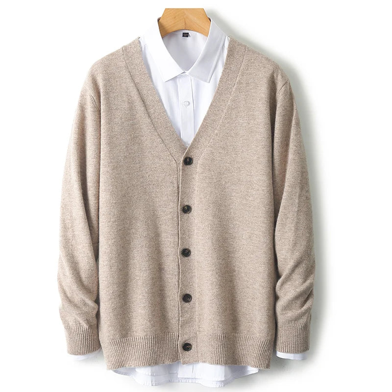 Men's V-Neck Sweater In Autumn And Winter 100% Long Sleeve Warm Knit Cardigan Loose Outer Wear Business Casual Coat Sweater.