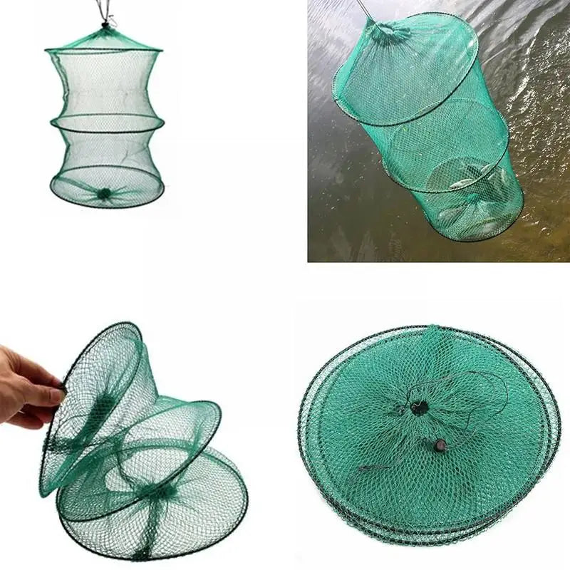 Folding Round Nylon Mesh Metal Frame Crab Fishing Net Shrimp Cast Minnow Trap Fishing Landing Fish Tackle Accessory Crawdad Y8I6