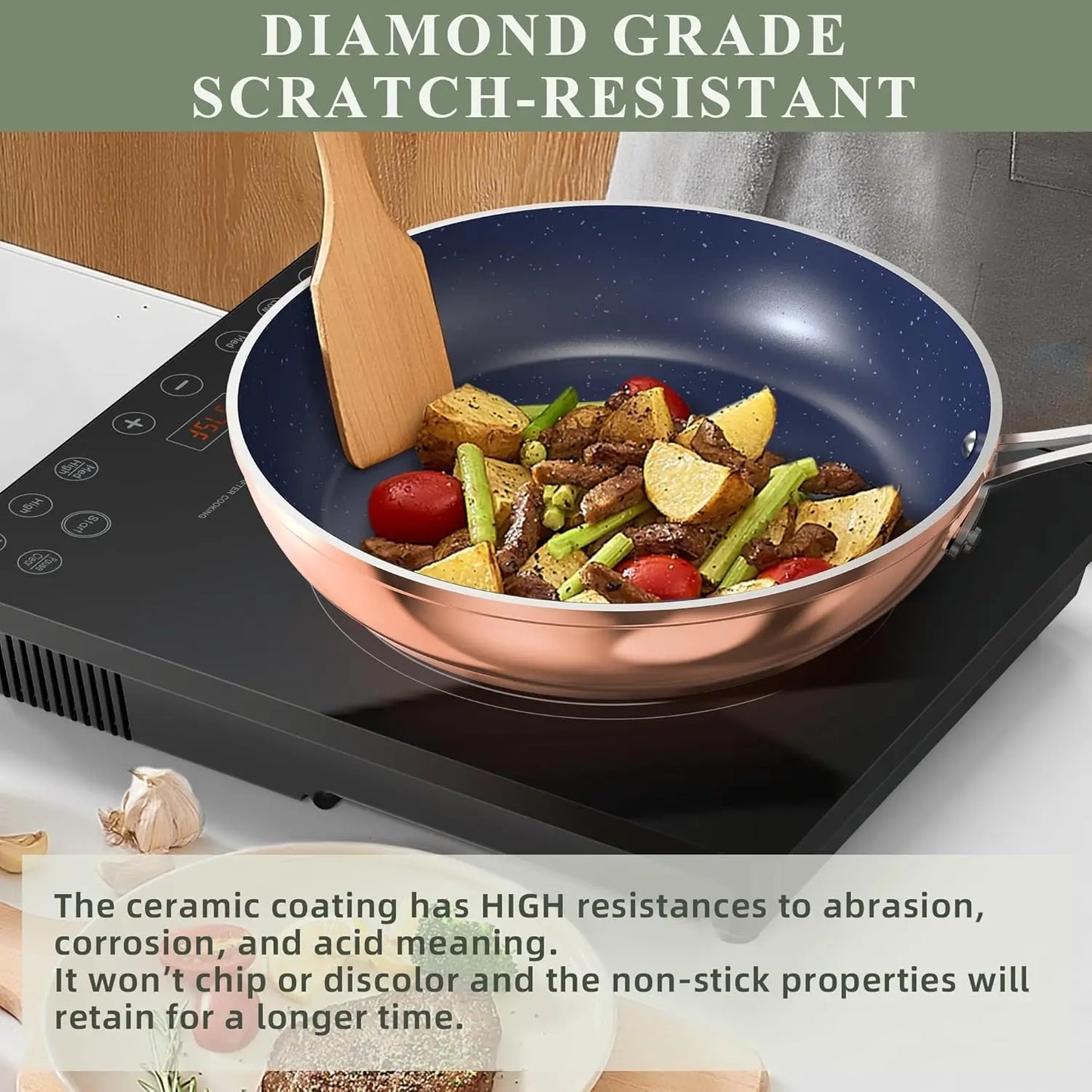 ave 9Pc Cookware Set Healthy Duralon Blue Ceramic Nonstick Coated, Diamond Infused Scratch-Resistant, Pfas Free, Oven Safe,