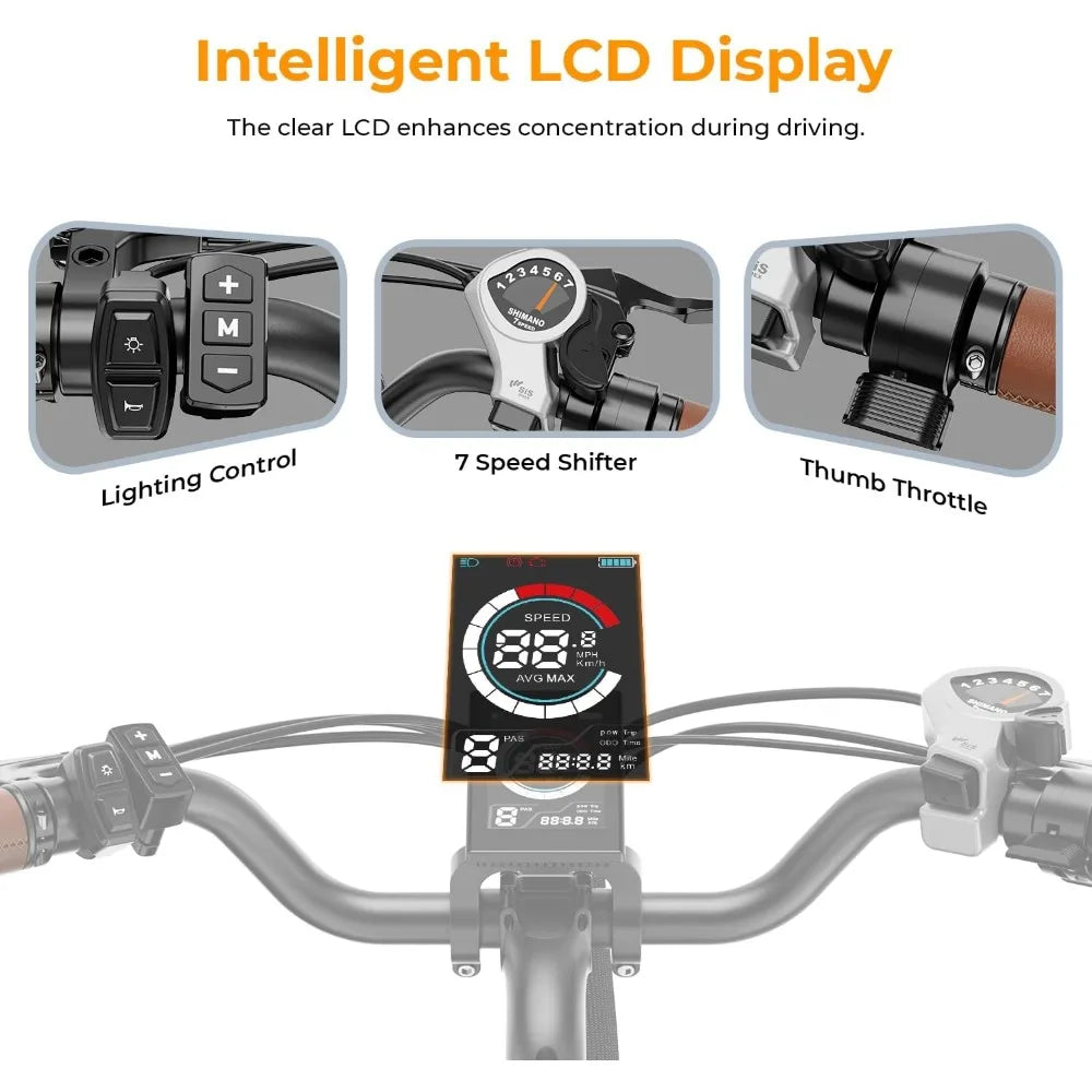 Cityscape 2.0 Electric Bike for Adults with 1000W Motor Peak,26" Electric Commuter Bike with 7-Speed and Front Suspension.