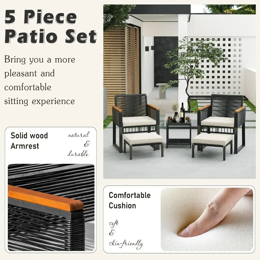 Outdoor Furniture Sets 5 piece Outdoor Patio Furniture Set with Table & Ottoman Patios Chairs Set of 2 Wicker Patio Sets Patios