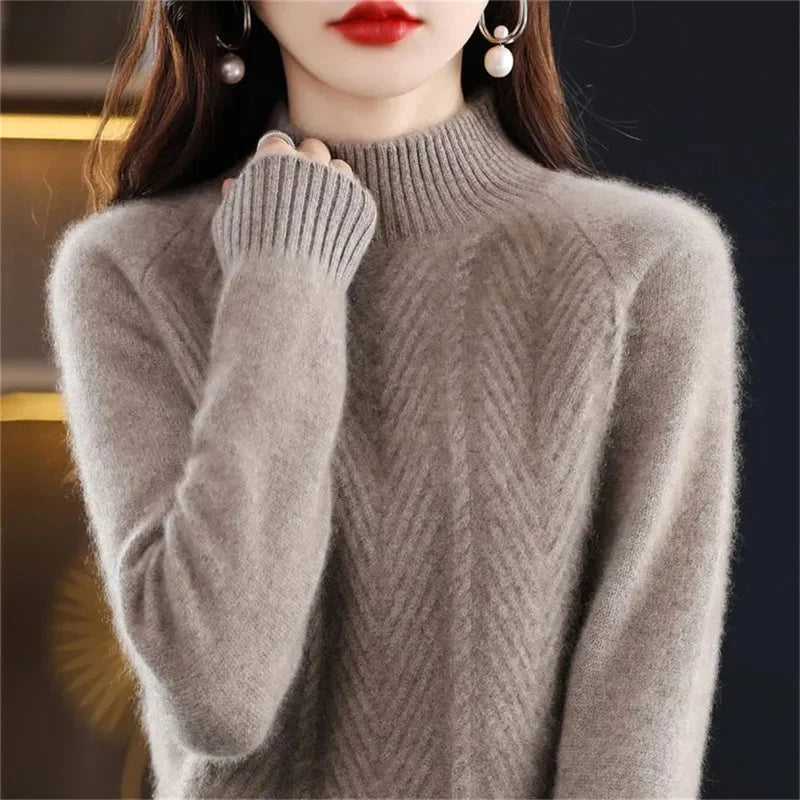2023 New Cashmere Sweater Women Half Turtleneck Pullover Knitted Sweaters Warm Knitwear Female Jumper Winter Casual Top