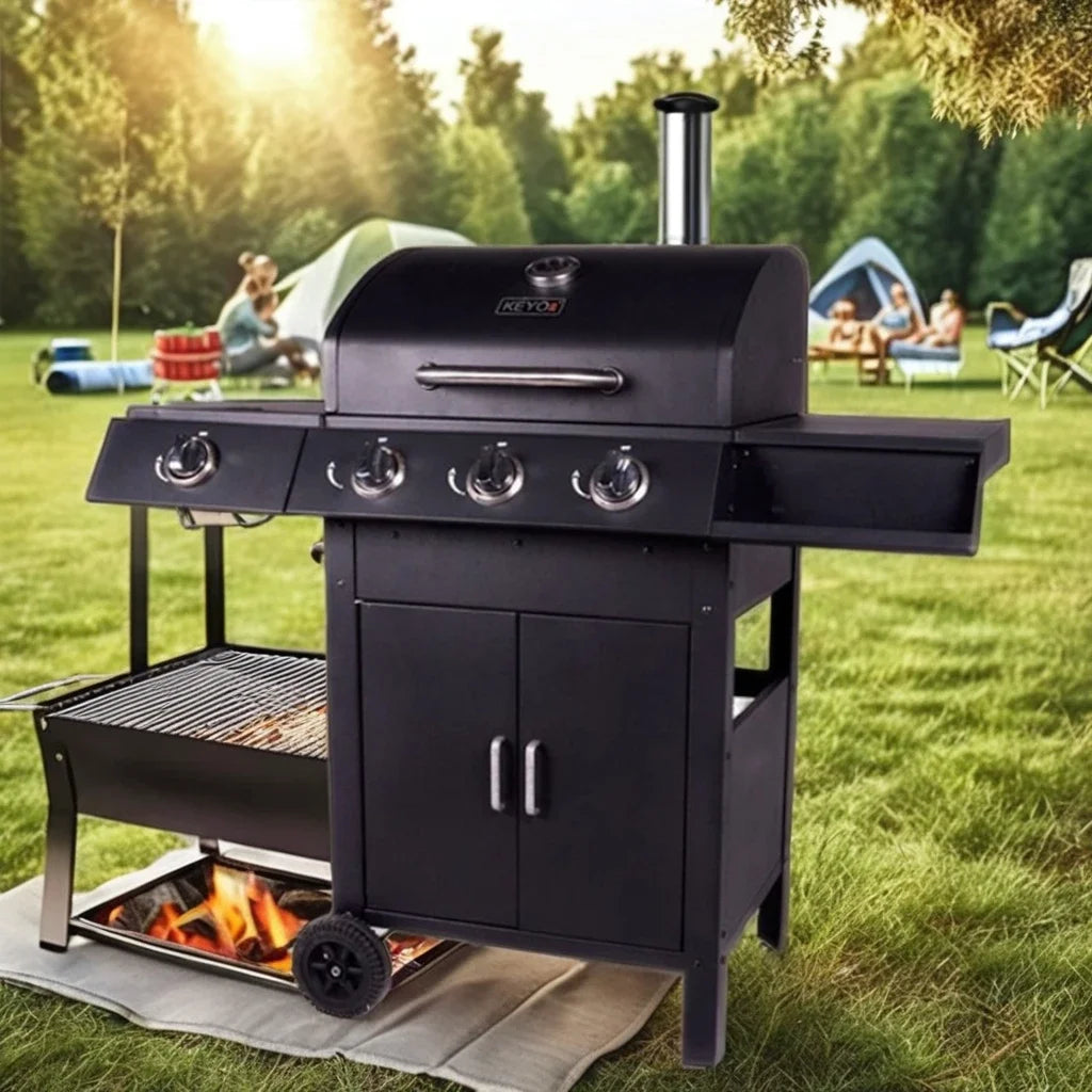 New double side table plate large charcoal smoking grill American camping outdoor barbecue grill