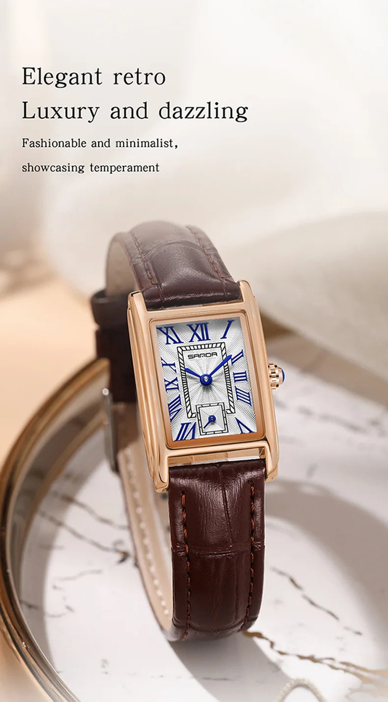 Sanda 1116 New Fashion 2025 Elegant Design Rectangle Dial Water Resistant Quartz Movement Business Women Analog Wrist Watch