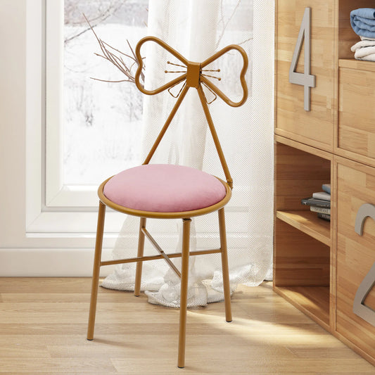 Butterfly Shaped Vanity Chair Bow Seat Backrest with Metal Frame & Sponge Cushion