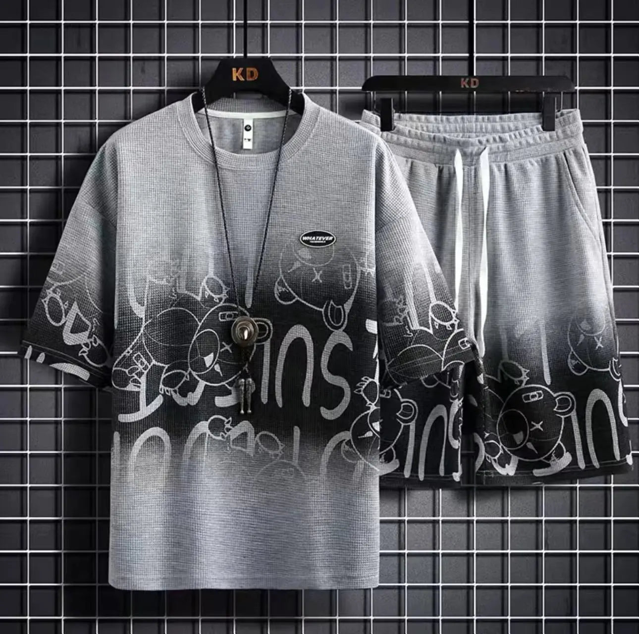 Summer Tshirt Shorts 2 Pieces Set White Tracksuit Men's 3D Letters Vintage Streetwear Creative Pattern Men Sets Short Outfits