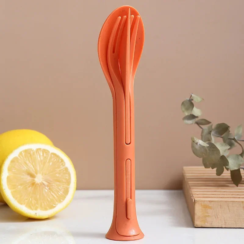 Portable Cutlery Set 3 In 1 Travel Reusable Cutlery Set Japan Style Wheat Straw Knife Fork Spoon Dinnerware Kitchen Tableware