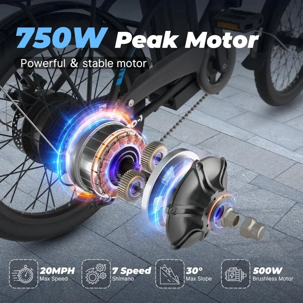Electric Bike-Peak 750W Folding Ebike,48V Removable Lithium-Battery,20" Foldable Electric Bicycle Commuter for Women & Men