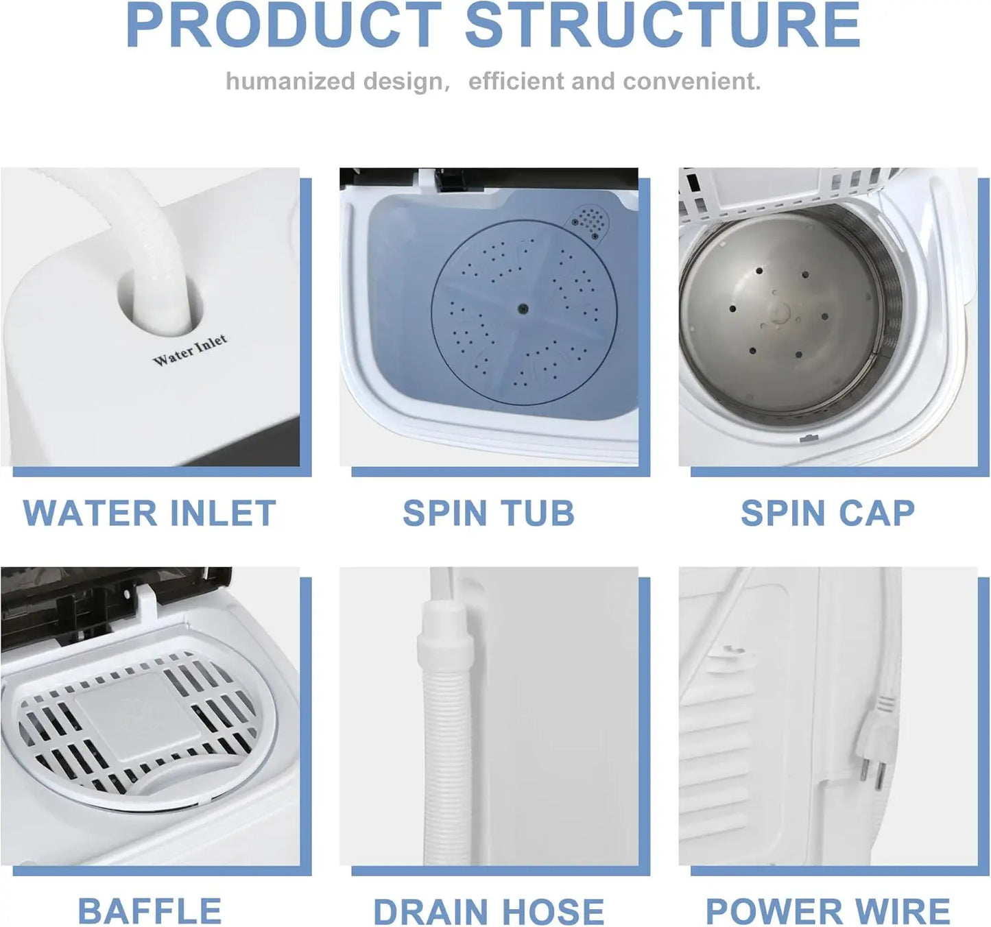 Compact Mini Twin Tub Washing Machine 13lbs Capacity Portable Washer Wash and Spin Cycle Combo,Built-in Gravity Drain