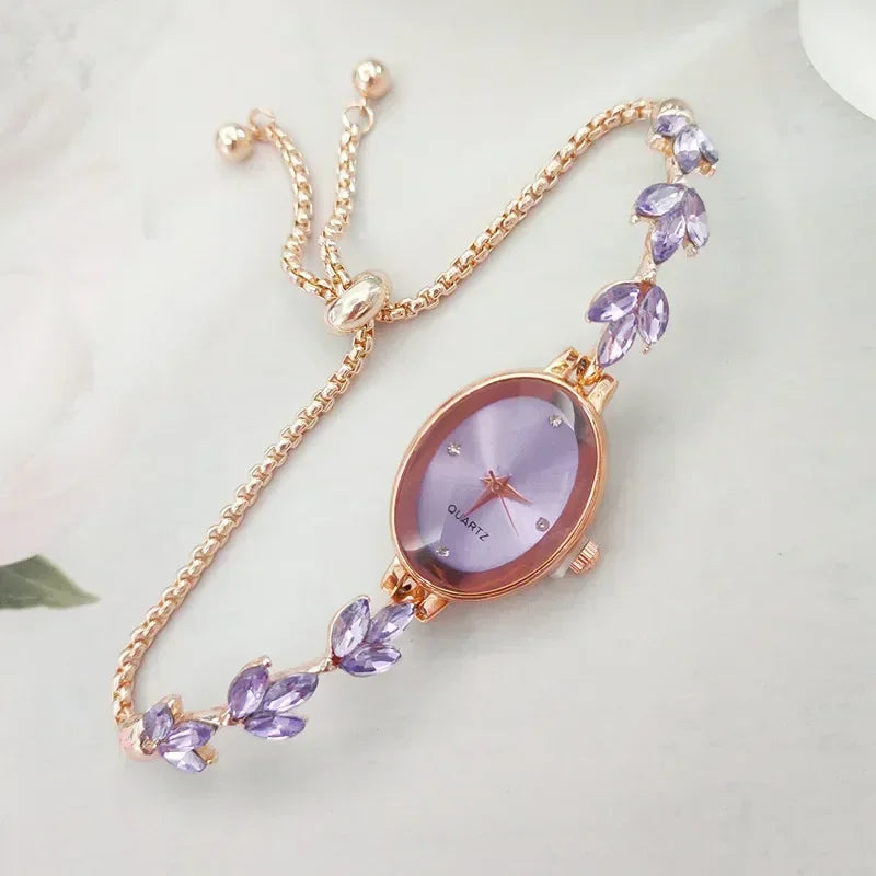 New Elegant Watch for Women Rhinestone Inlaid for Clover Lady Watches Oval Fashion Quartz Wristwatch Bracelet Clocks reloj mujer