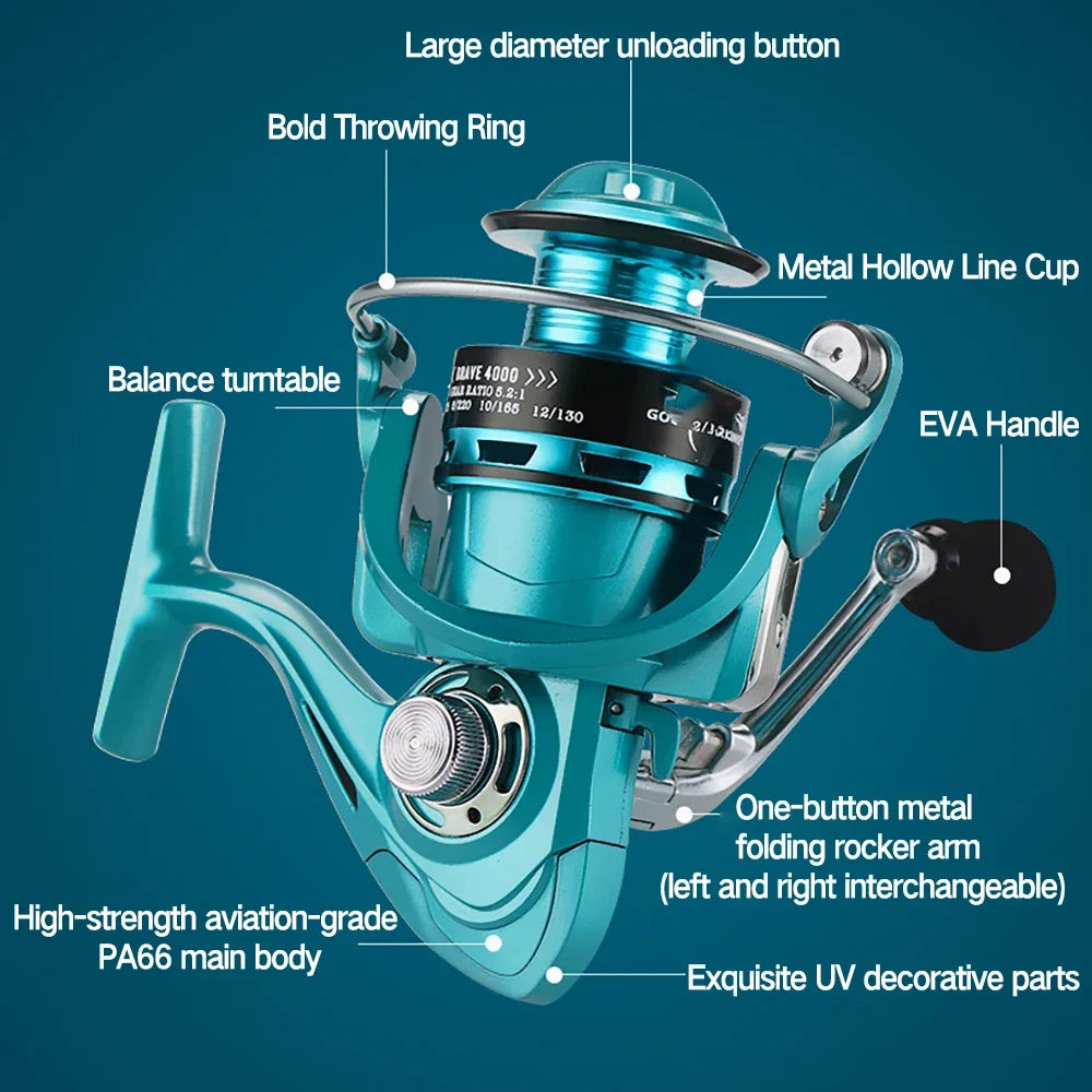 1000/2000/3000/4000/5000/6000/7000 Spinning Reel,5.2:1 / 4.7:1, 8kg Drag System, Saltwater Freshwater Fishing Carrete De Pesca