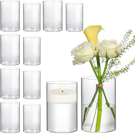 6/12 pcs Glass Cylinder Vases Clear Flower Vase Glass Hurricane Floating Candle Holder for Table Centerpiece Wedding Home Decor