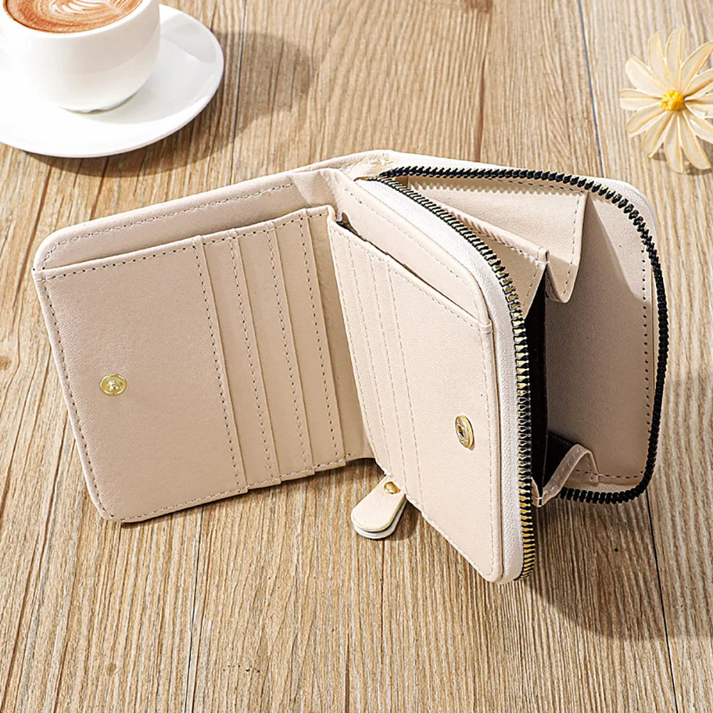 Women Men Coin Purse Simple PU Leather Wallet Zipper Solid Color Bifold Design Daily Men Card Holder Accessories
