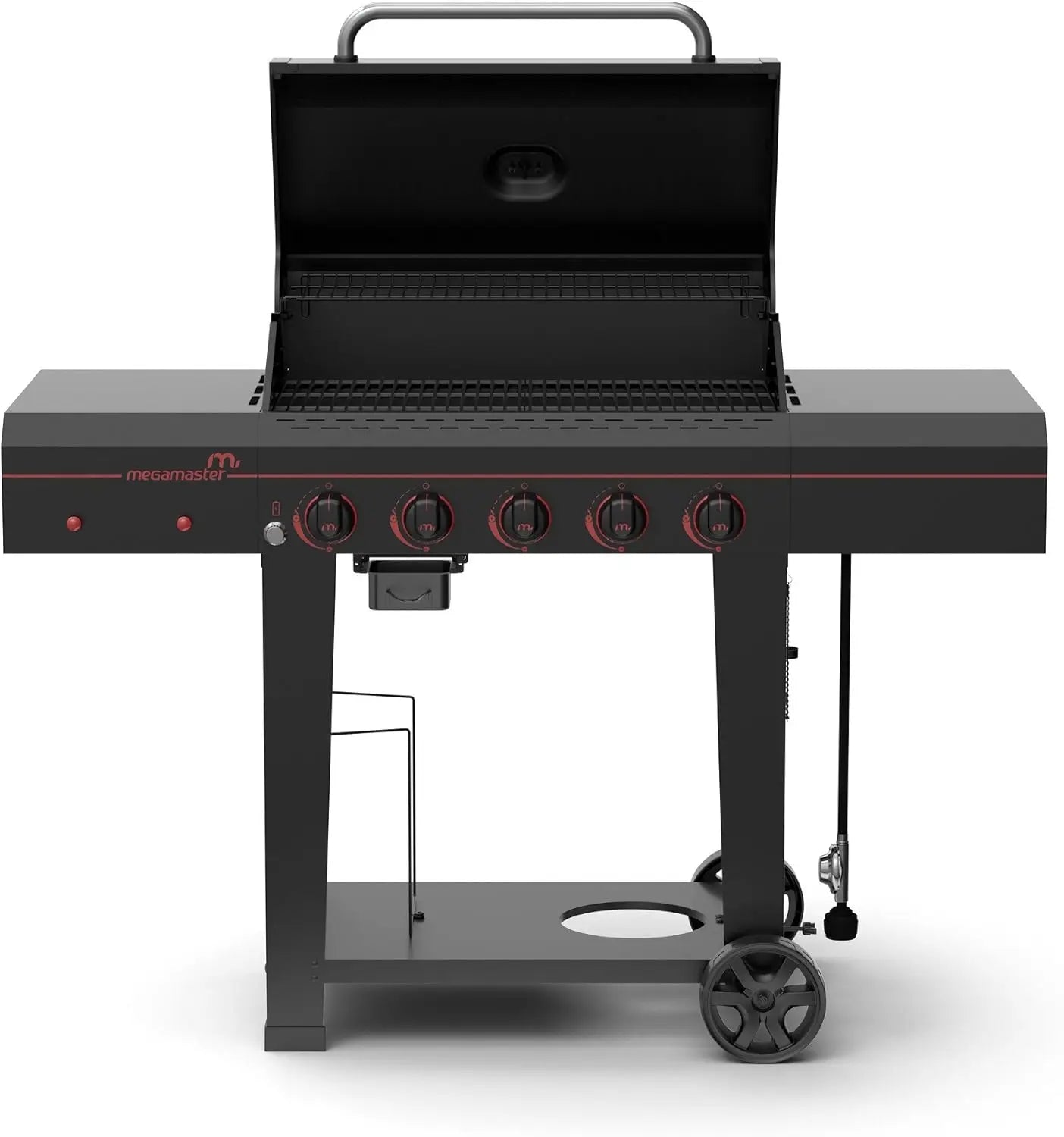 720-0982 5 Burner Propane Barbecue Gas Grill, Side Shelves with Hooks, for Outdoor Cooking, Patio, Garden Barbecue Grill,Black