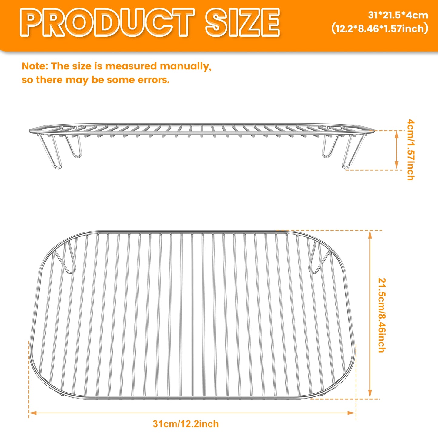 4/2pc Grill Rack Stainless Steel Cooking Grill Rack Air Fryer Grilling Rack for Kitchen Oven Baking Outdoor BBQ Grill Mesh Pan