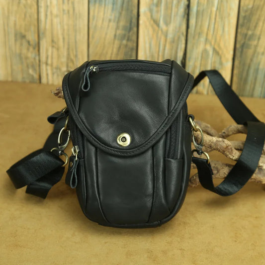 Real Leather Men Design Casual Multifunction Small Messenger Crossbody Bag Fashion Waist Belt Bag Hook Pack 5.5" Phone Pouch