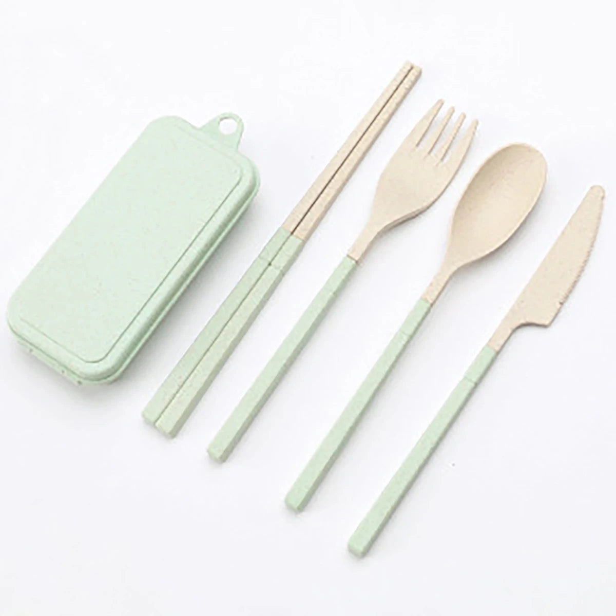 Wheat Straw Portable Tableware Knfe Fork Spoon Chopsticks Dinnerware Set with Storage Box Detachable Travel Cutlery for Student