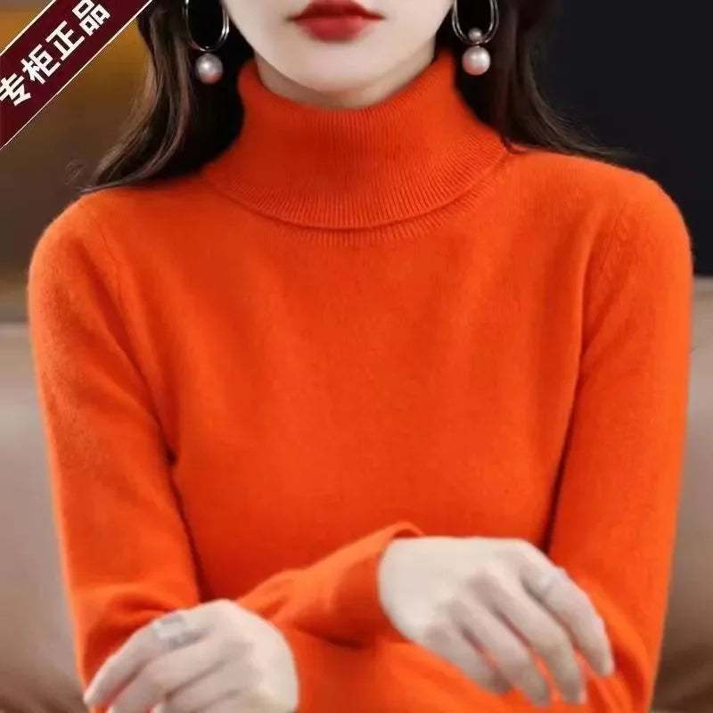 Women Sweater 2023 Autumn Winter Cashmere Turtleneck Warm Knitwear Casual Solid Bottoming Shirt Fashion Knit Pullovers Sweater