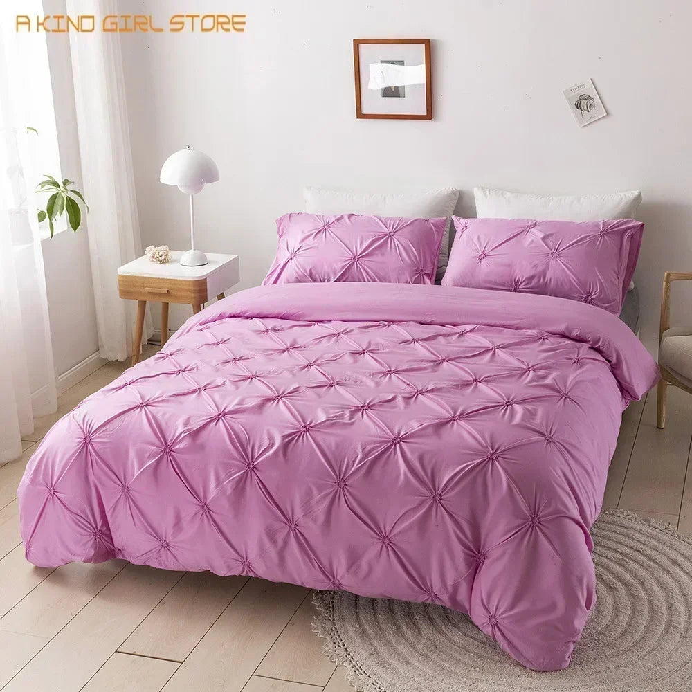 High Quality 3D Pinch Pleated Duvet Cover Set 220x240 Solid Color Single Double Twin Bedding Set Duvet cover