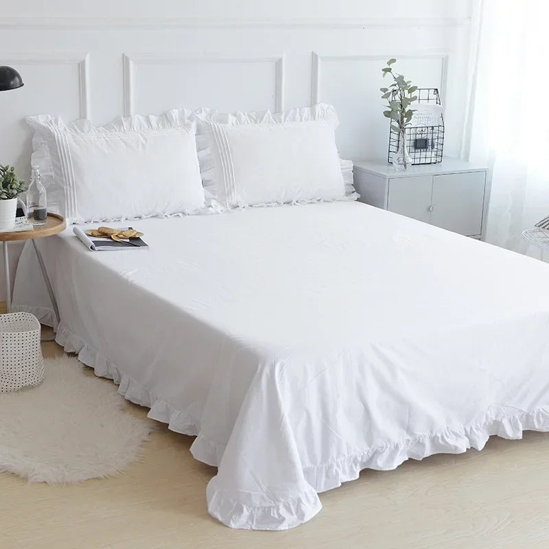 White Flat Sheet Thickened 100% Cotton Bedding Sheets queen Lotus Leaf Flat Bed Sheet Duvet cover or pillowcases quilt case