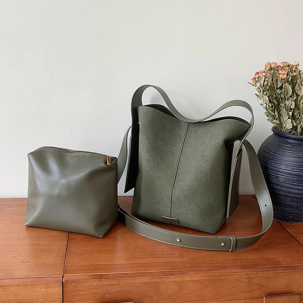 Bucket Bag for Women Men Adjustable Strap Crossbody Bag Suede Solid Color Large Tote Bag Trendy Handbag Work Travel Bag
