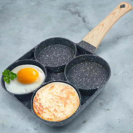 Nonstick Egg Frying Pan with 4-Hole Design for Perfect Pancakes, Burgers, and Ham Cooking - Suitable for Gas Stove and Induction