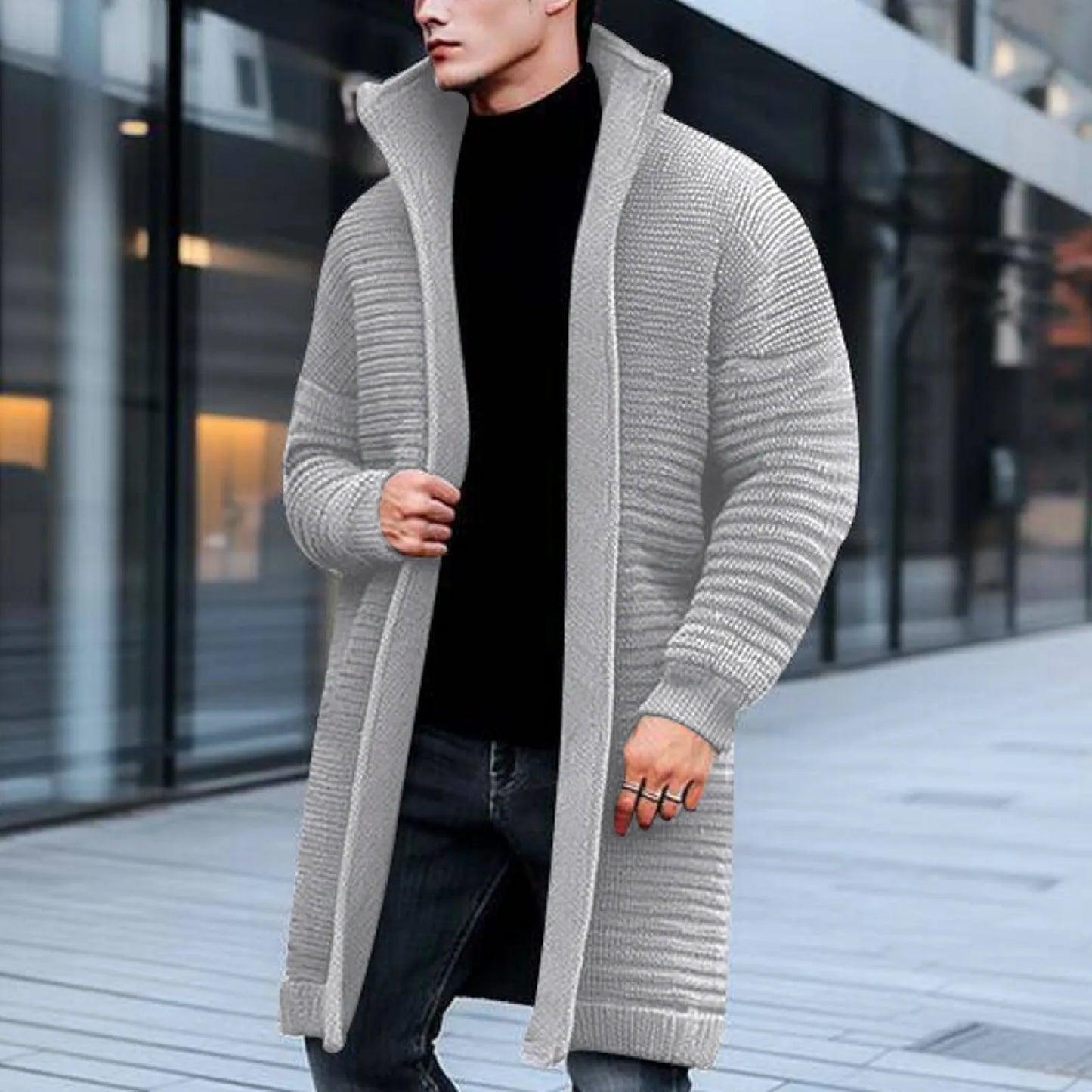 Cardigan Sweaters For Men Big And Tall Long Length Sweater Coat Autumn And Winter Lapel Solid Color Jackets Knitted Erkek Kazak