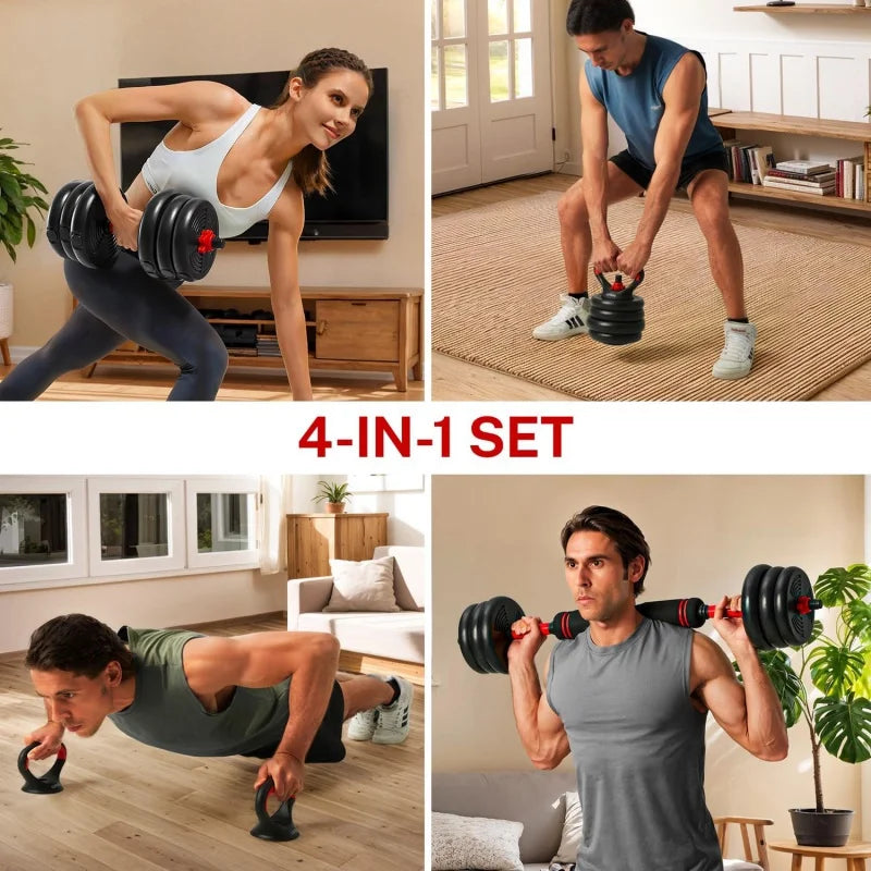 AQCURSOR FITNESS 4-IN-1 Adjustable Dumbbells Set,Work As Dumbbell/Barbell/Kettlebell/Push up Stand,Home Gym Weights Strength Tra