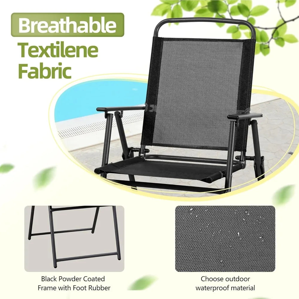6 Piece Patio Dining Set, Small Metal Outdoor Garden Patios Table and Chair with Umbrella, Folding Patio Dining Set