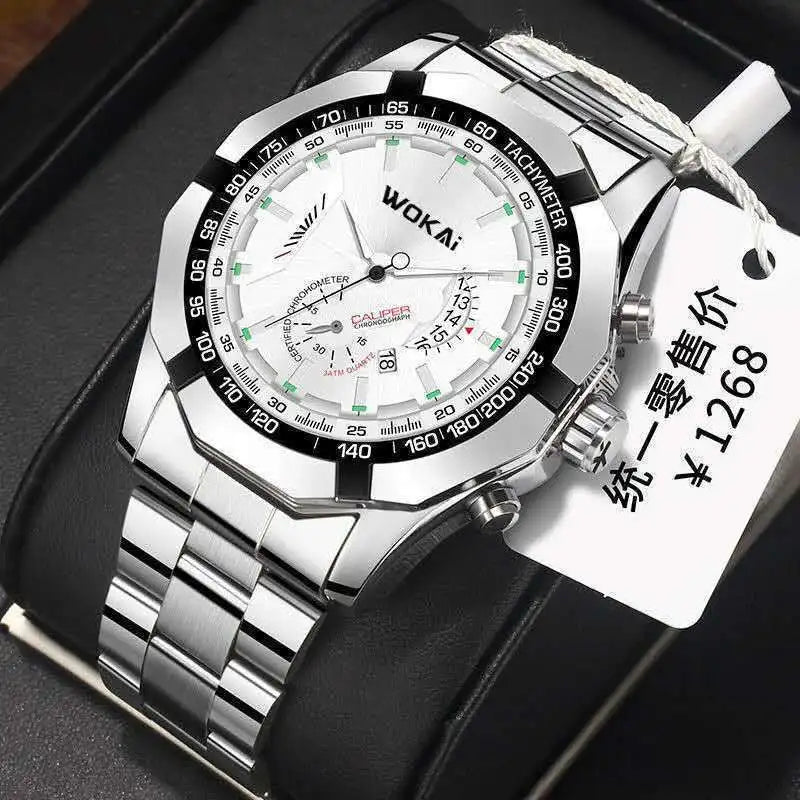 New Fashion Sport Watch Men WOKAI Stainless Steel Band Calendar Quartz Wristwatches Men Low Price Dropshipping Reloj Hombre