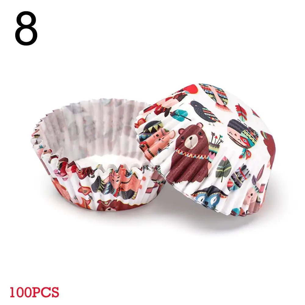 100PCS Grease-proof Cake Paper Cups Animal Flower Muffin Cup Cupcake Baking Mold Bakeware DIY Pastry Tools Kitchen Accessories